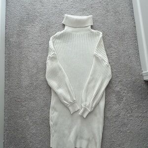 Women's Cream Turtleneck Sweater Dress